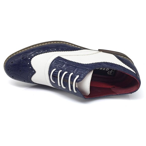 New Men Dress Shoes Wingtip Oxford 2-tone Leather Lined Lace Up Dress Tuxedo Blu main image 5